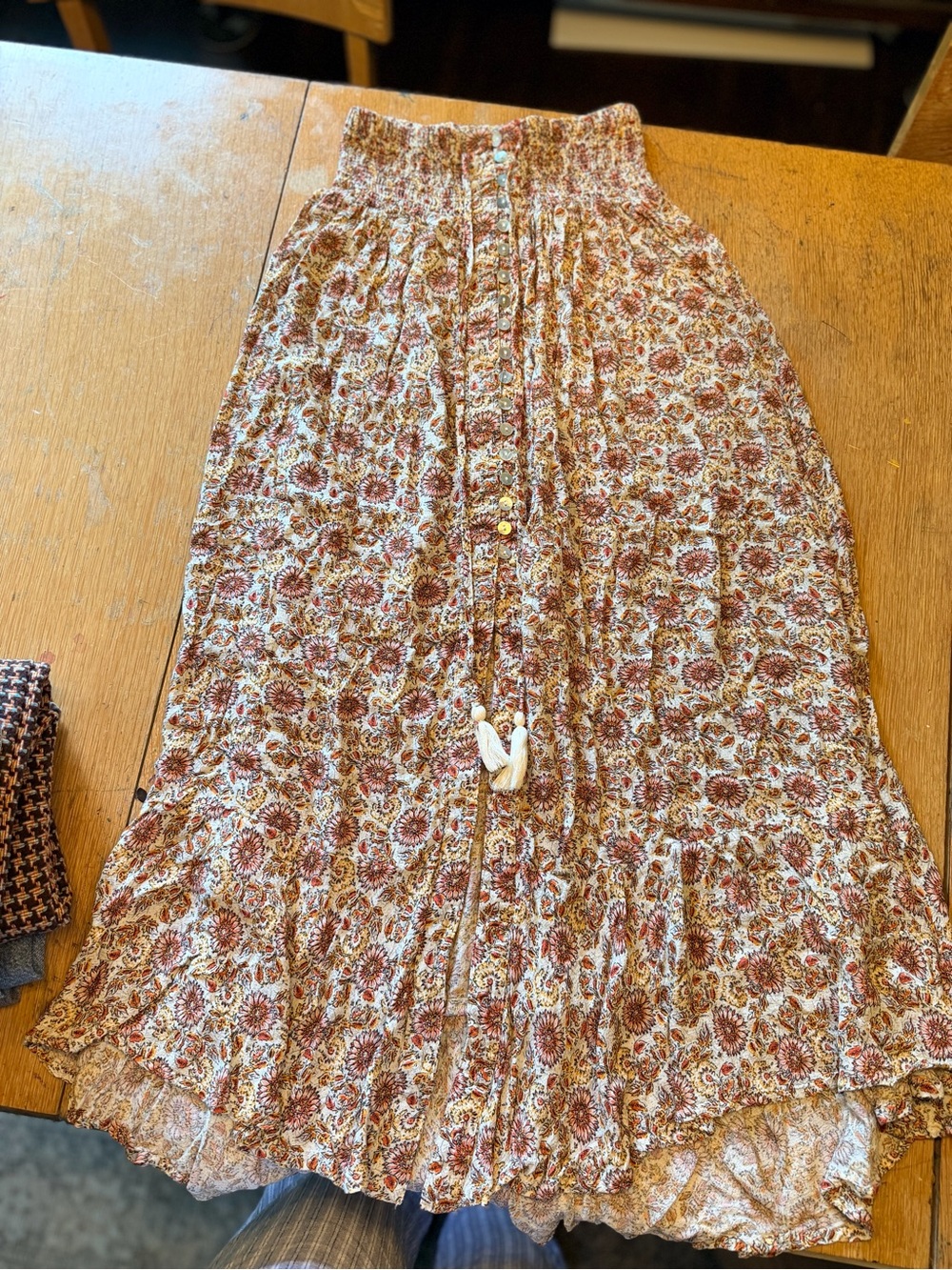 Rachel Zoe Floral Button-Front Maxi Skirt in Cream and Brown
